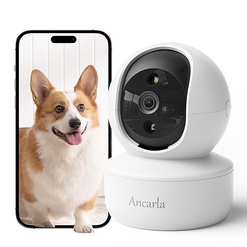 ANCARLA Security Camera Indoor, Cameras for Home Security Indoor, 360° Pan&Tilt, Pet/Dog/Baby Camera with Phone App, Motion Detection and Tracking