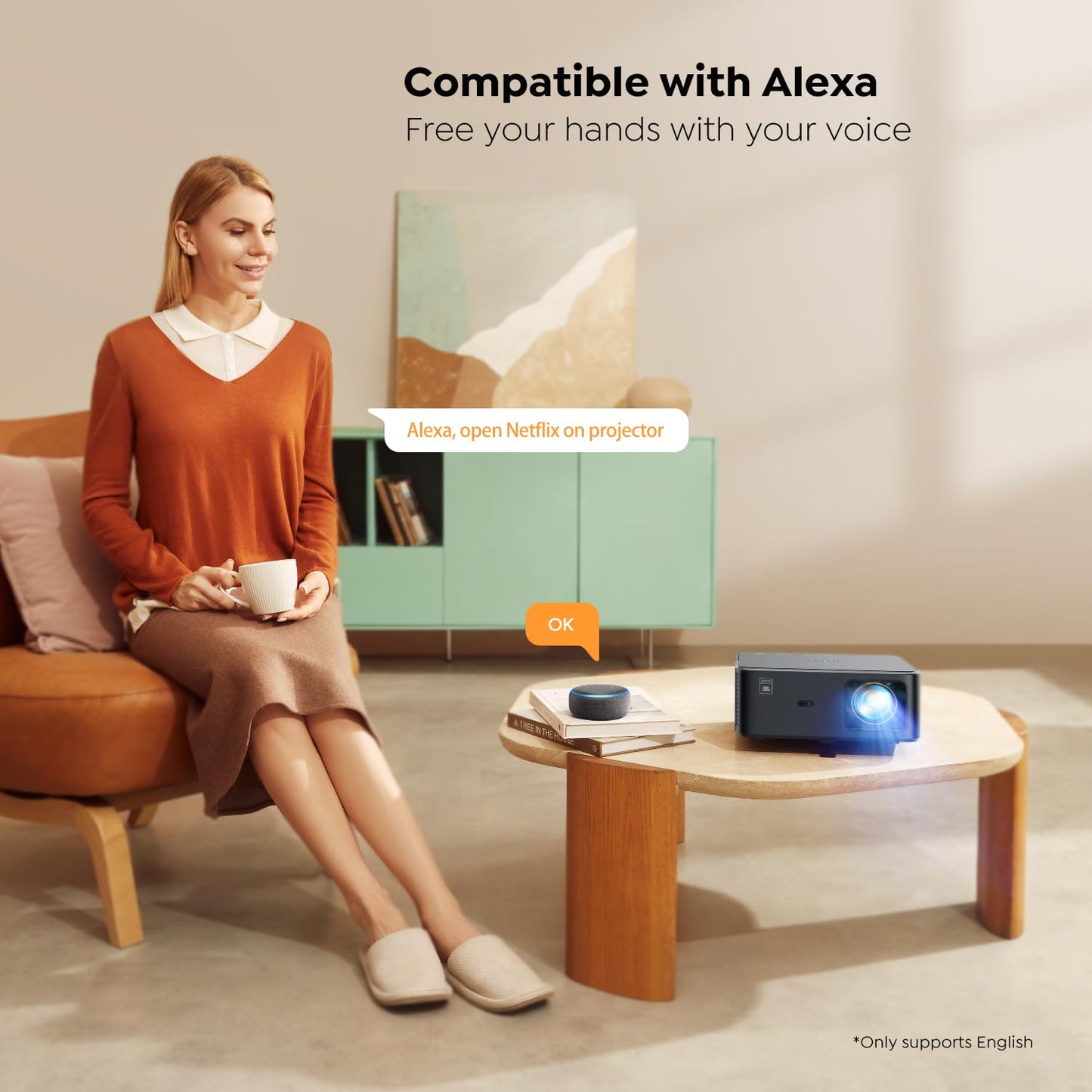 Projector 4K with Google TV, YABER K2s WiFi 6 Bluetooth Projector, Sound by JBL, Dolby Audio, Auto Focus & Keystone,Native 1080P 4K Supported Outdoor