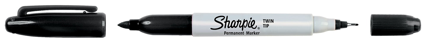 Sharpie Twin Tip Permanent Markers, Fine and Ultra Fine, Black, 12 Count