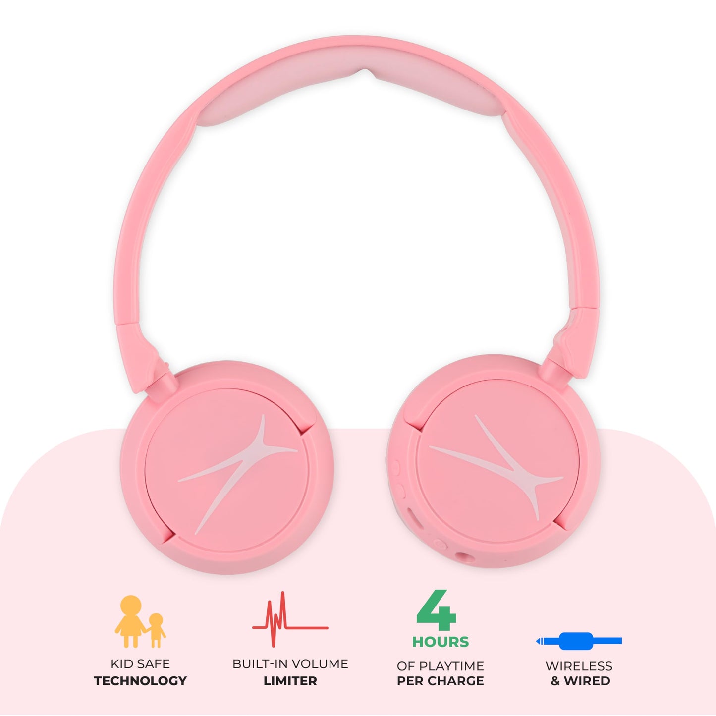 Altec Lansing - Kid Safe 2-in-1 Bluetooth Headphones, Safe Volume Limiting, Foldable Design, Enjoy Audio and Protect Your Child's Hearing (Pink)