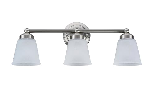 Aspen Creative 62014-1, Three-Light Metal Bathroom Vanity Wall Light Fixture, 24" Wide, Transitional Design in Satin Nickel with Frosted Seeded Glass