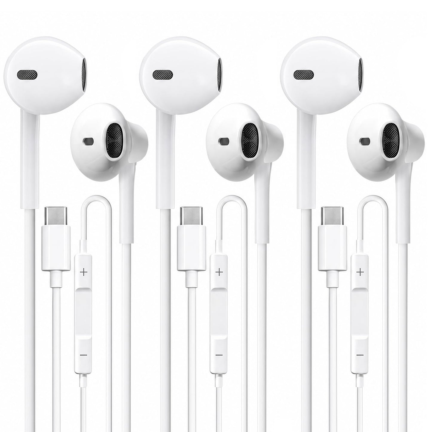 USB C Headphones 3 Pack,Type C Earphones for iPhone 17 16 15 Pro Max Plus iPad Pro Wired USB C Earbuds with Microphone & Remote Control Earphones