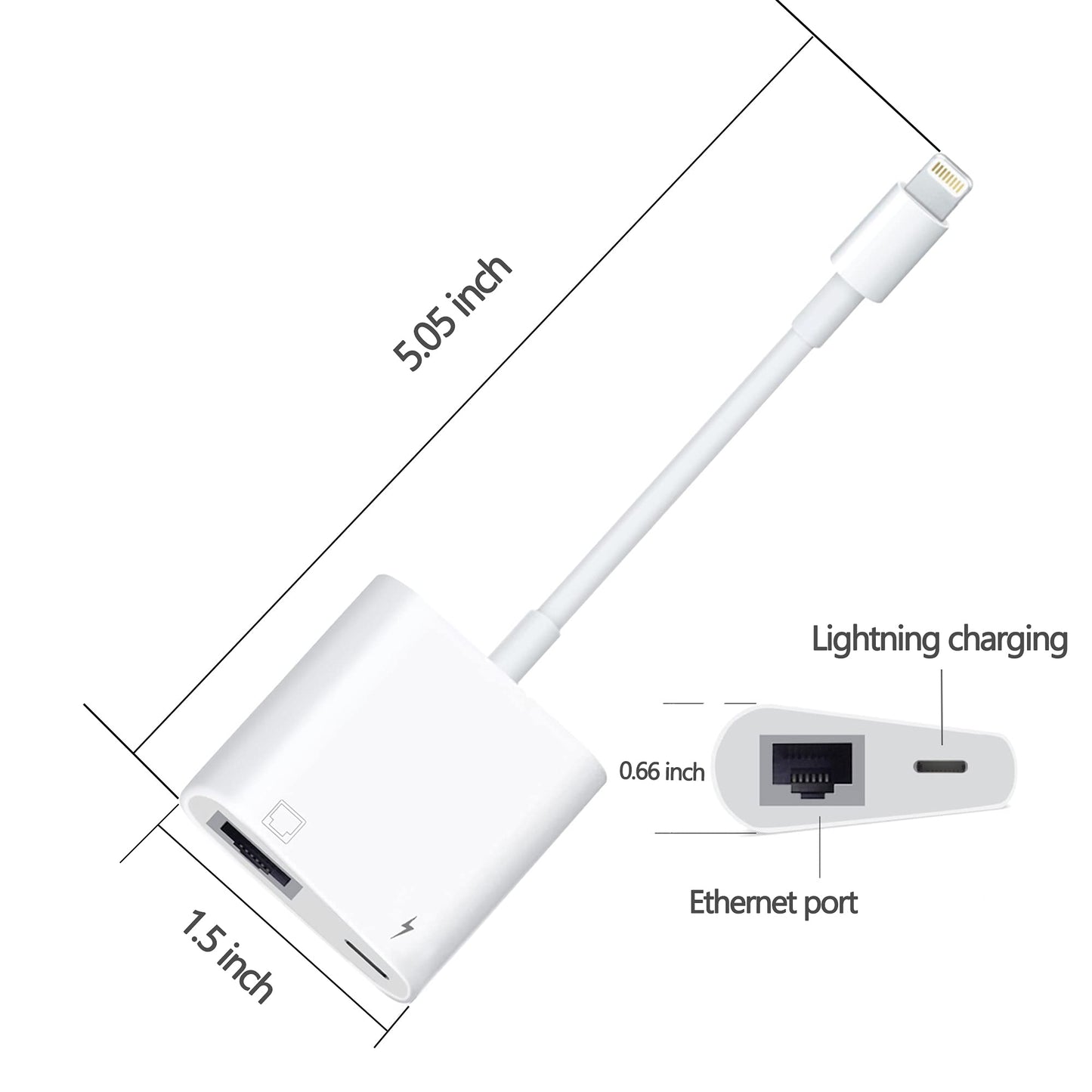 Lightning to RJ45 Ethernet LAN Network Adapter with Charge Port for Select iPhone,iPad Models 100Mbps Charging Plug and Play