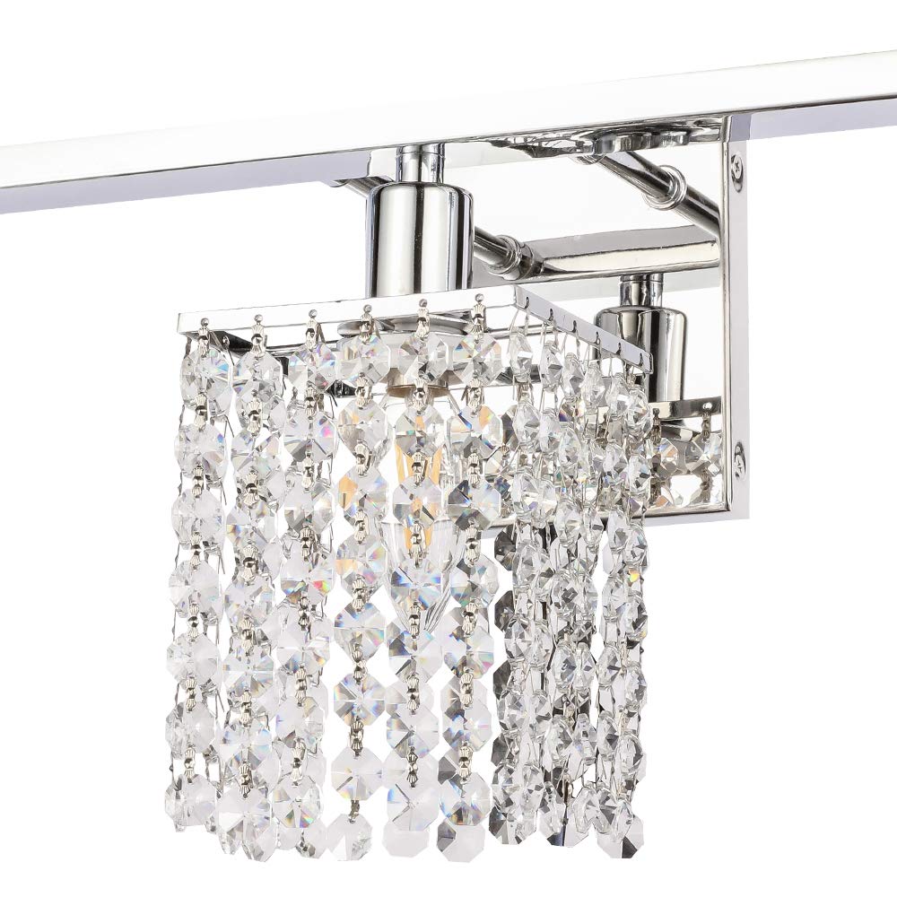 BONLICHT Wall Sconce with Crystal Drops,3 Light Modern Bathroom Vanity Light Over Mirror Polished Chrome Wall Light Fixtures Luxury Indoor Wall Mount