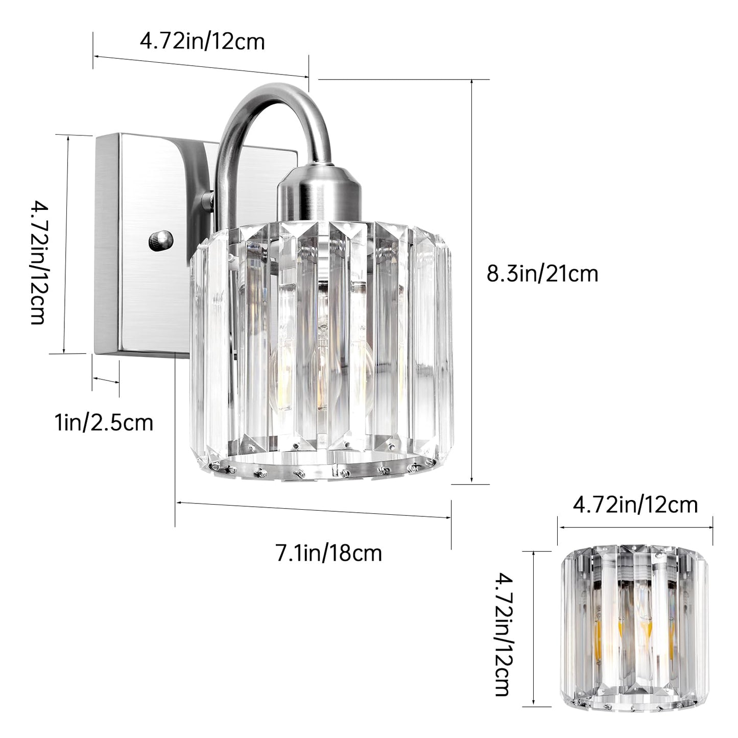 Brushed Nickel 1 Light Bathroom Vanity Light Over Mirror - Chrome Option