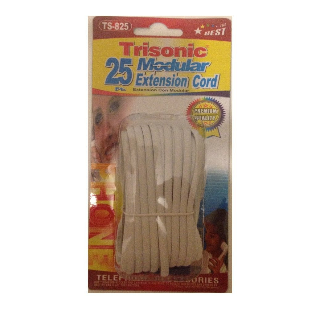 Trisonic Telephone Phone Extension Cord Cable Line Wire, 25', White