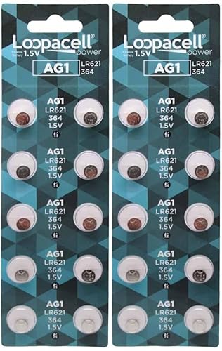 LOOPACELL AG1 LR621 364 Alkaline Watch Batteries X 20