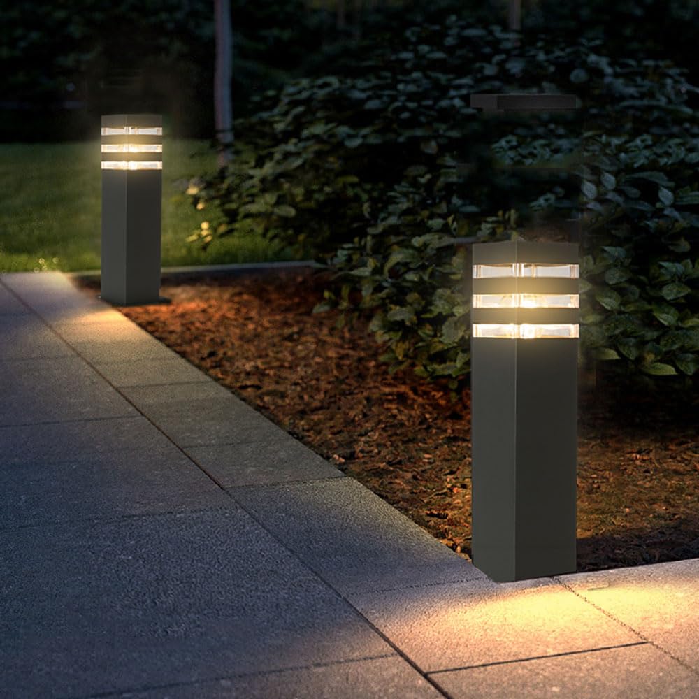 SLAWA 15In Pathway Lights Black E26 Outdoor Landscape Path Lighting Aluminum Walkway Bollard Lights Modern Landscape Sideway Post Lantern IP65