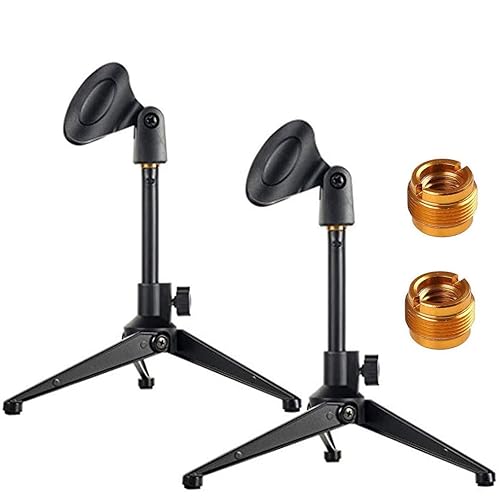 Bearstar 2-Pack Universal Adjustable Desk Microphone Stand Portable Foldable Tripod MIC Tabletop Stand with Small Plastic Microphone Clip Such as Sm57