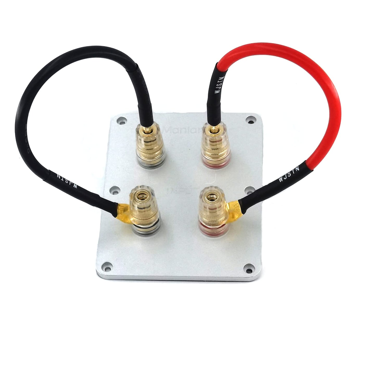 WJSTN 8 in HiFi Banana Plug to Spade Speaker Jumper, 45 Degree U Plug to Banana Plug Connection Cable-4 Pack