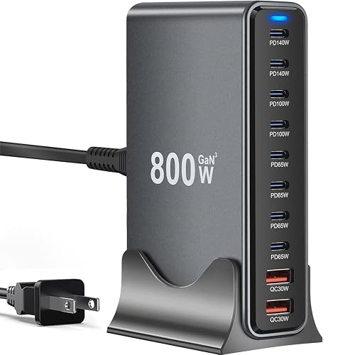 800W USB C Charger,GaN 10 Ports USB Charger,Multiple Plug Fast Charger Laptop Charger,PD Power Adapter Compatible with MacBook