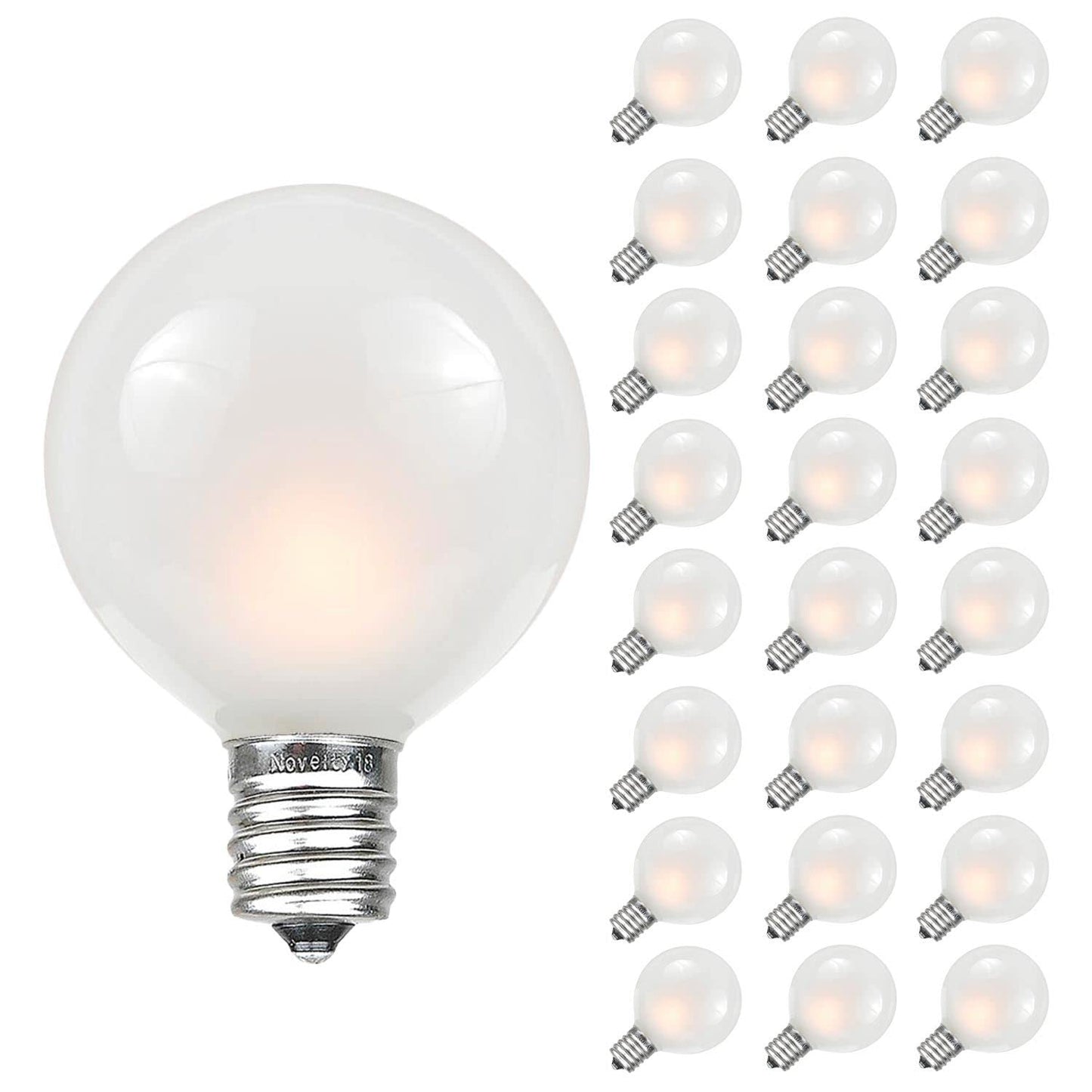 Novelty Lights 25 Pack G40 Frosted White Outdoor Globe String Light Bulbs