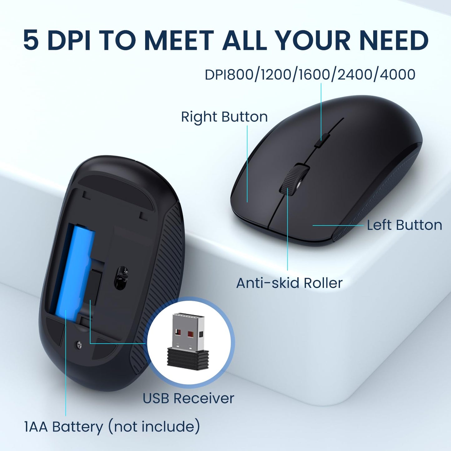 Wireless Keyboard and Mouse Combo, COLIKES 2.4G USB Cordless Mouse and Keyboard, 3 Level DPI Slim Ergonomic, Responsive Plug & Play for Computer