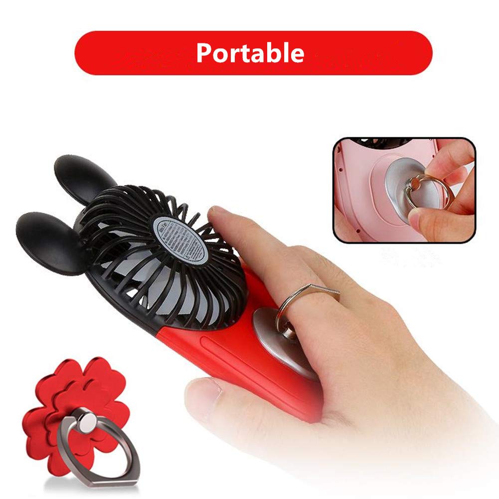DECVO Cute Personal Mini Fan, Handheld & Portable USB Rechargeable Fan with Beautiful LED Light, 3 Adjustable Speeds, Portable Holder, for Indoor Or