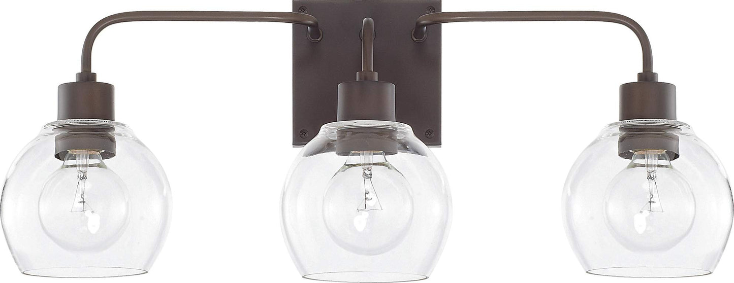 HomePlace Lighting 120031BZ-426 Tanner Urban/Industrial Clear Glass Bathroom Vanity Wall Light, 3-Light 300 Total Watts, 10" H x 25" W, Bronze