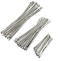 DGOL 110 packs 3 Sizes 304 Stainless Steel Cable Ties Wrap 5.9, 9.9, 11.8 inch Heavy Duty Self Locking Metal Zip Fence Repair Tie Clamps Kit