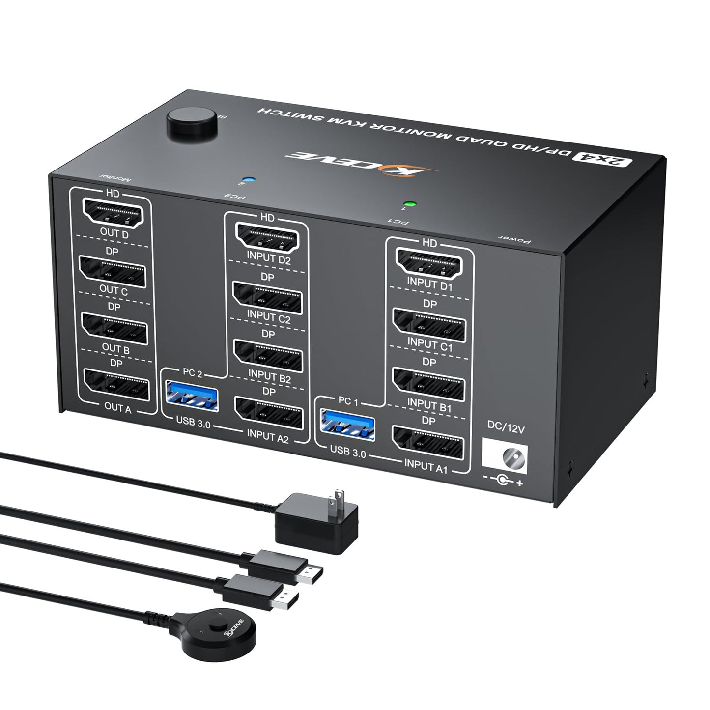 4 Monitors 2 Computers KVM Switch 8K@60Hz/4K@120Hz, Reyoten HDMI DP KVM Switches for 2 Computers Sharing 4 Monitors and Keyboard Mouse with Power
