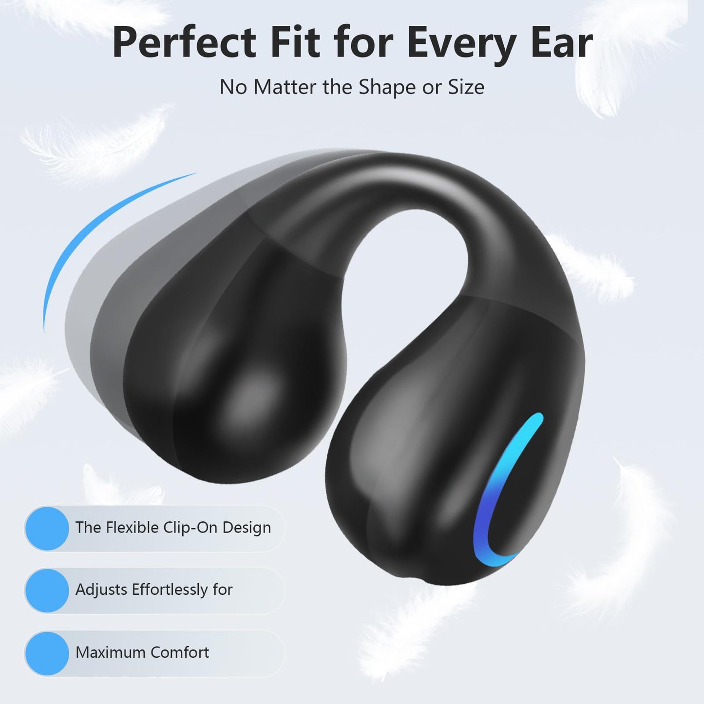 Open Ear Bone Conduction Headphones Bluetooth 5.3 Wireless Clip On Earbuds with Digital Display Charging Case 60 Hours Playtime Sport Earphones