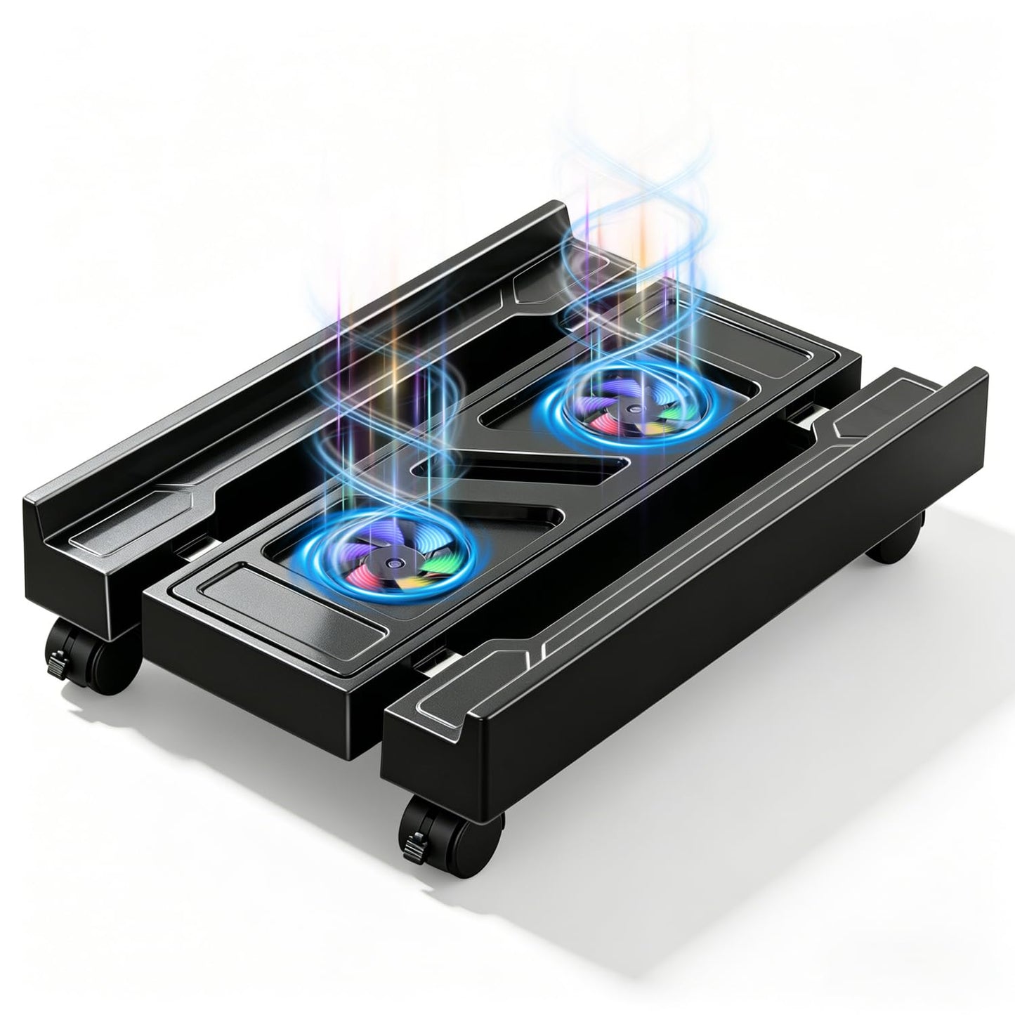 Hmseng PC Stand for PC Tower With F, Computer Desktop Stand with 4 Lockable Castors, Universal Adjustable CPU Stand with Wheels - (New Black)