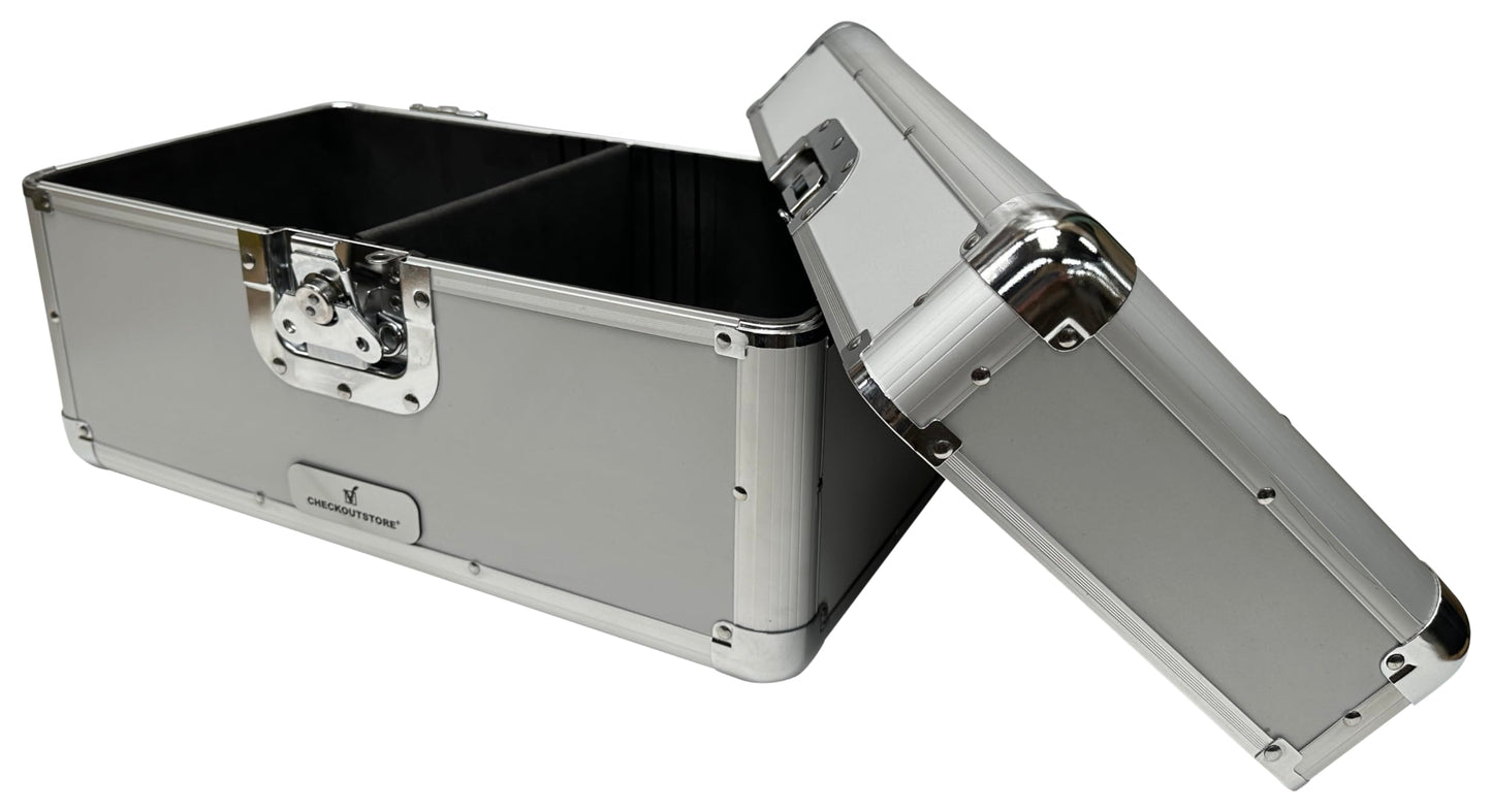 CheckOutStore Silver Aluminum 7" 45 RPM Record Storage Box (Holds Up to 200 Records)