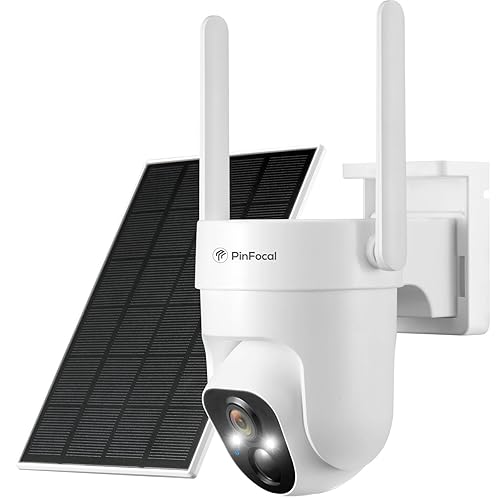 PinFocal 2K Solar Security Camera Wireless Outdoor, 360° View Pan/Tilt Battery Camera for Home Security, Color Night Vision, Spotlight, 2-Way Audio