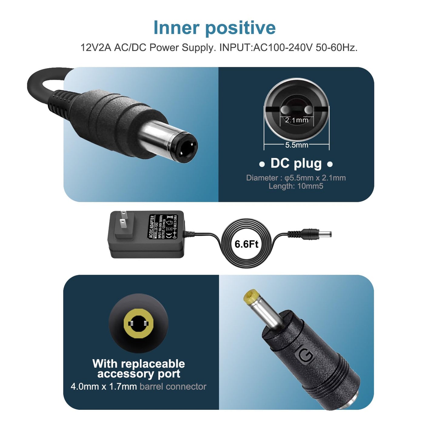 ycwwzzh 12V AC/DC Portable DVD Player Charger Power Adapter Compatible for UEME, HDJUNTUNKOR, Sunpin, Sylvania, Philips, Craig, Cooau, DBPower…