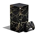 MightySkins Carbon Fiber Skin Compatible with Xbox Series X Bundle - Black Gold Marble | Protective, Durable Textured Carbon Fiber Finish | Easy