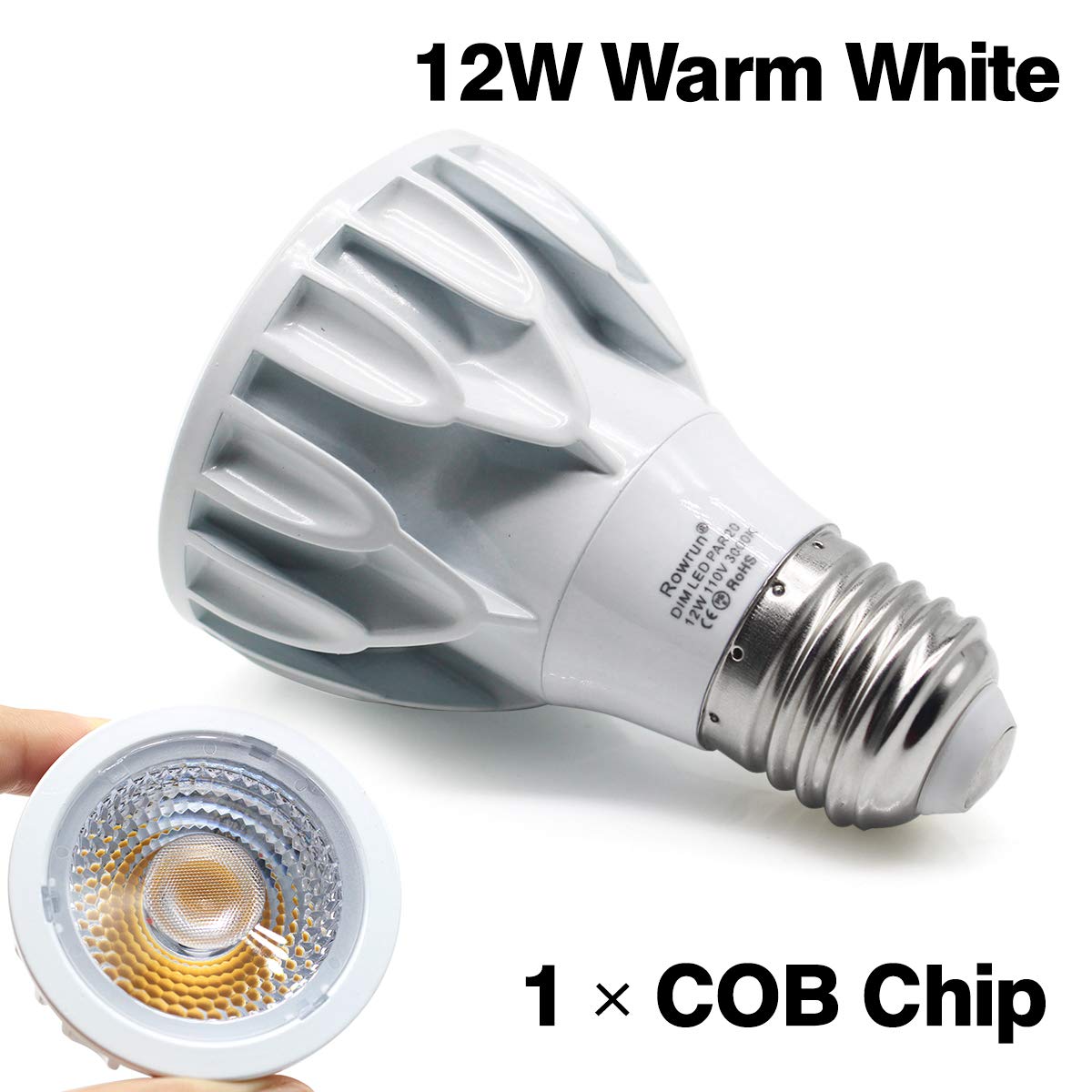 Rowrun PAR20 E26 Dimmable COB Bulb 12W Warm White 3000K Can Light 2 Pack