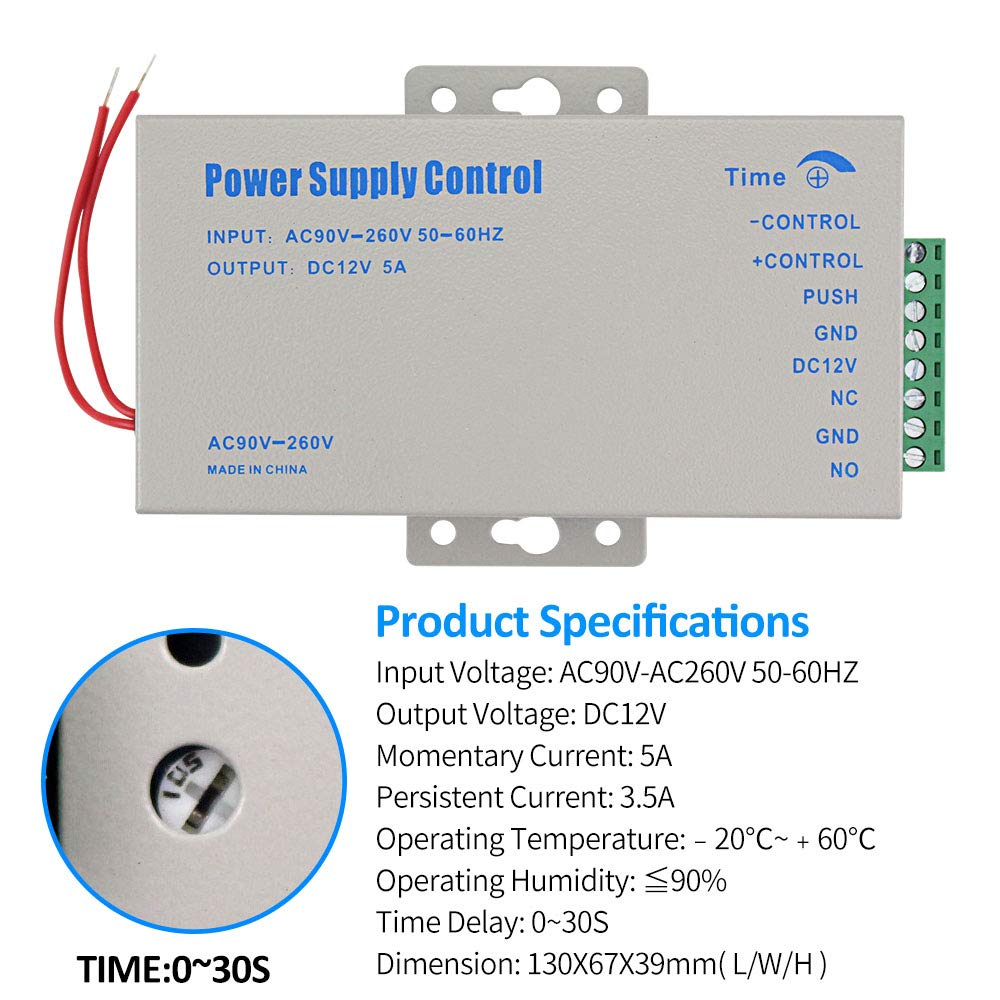 YiToo Access Control Power Supply K80 Power Switch DC 12V 5A AC 110~260V for All Types Access Control System Door Lock with Time Delay