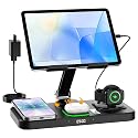 30W Charging Station for Apple Products, Foldable Wireless Charger with Clock Display&7 Color Light, Wired Charging for iPad/Tablet Charging Station