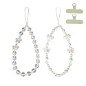NUANJUYU 2PCS Handmade Beaded Phone Strap, Crystal Butterfly Bow Pearl Phone Lanyard Wristlet Keychain for Women?Crystal White?