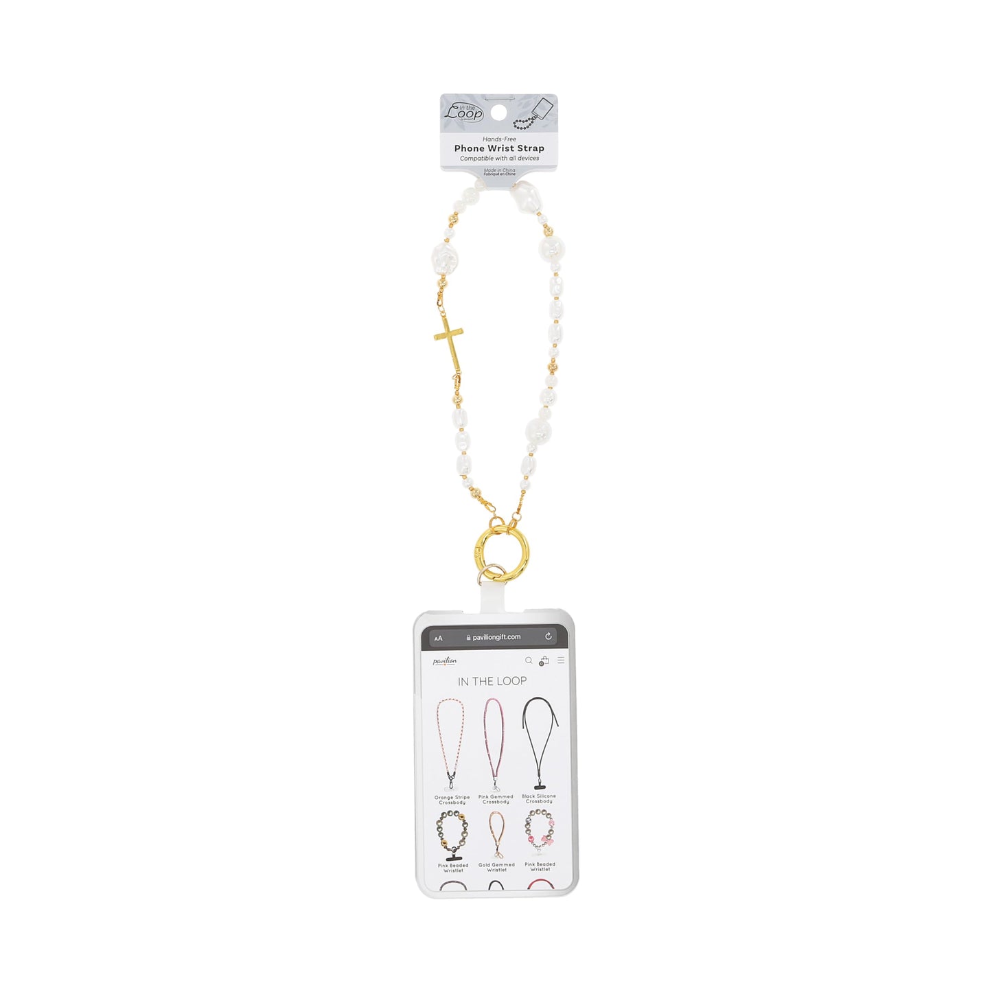 Pavilion Gift Company - Cross - Beaded Hands-Free Wrist Phone Strap Religion Religious Faithful Wristlet Accessory
