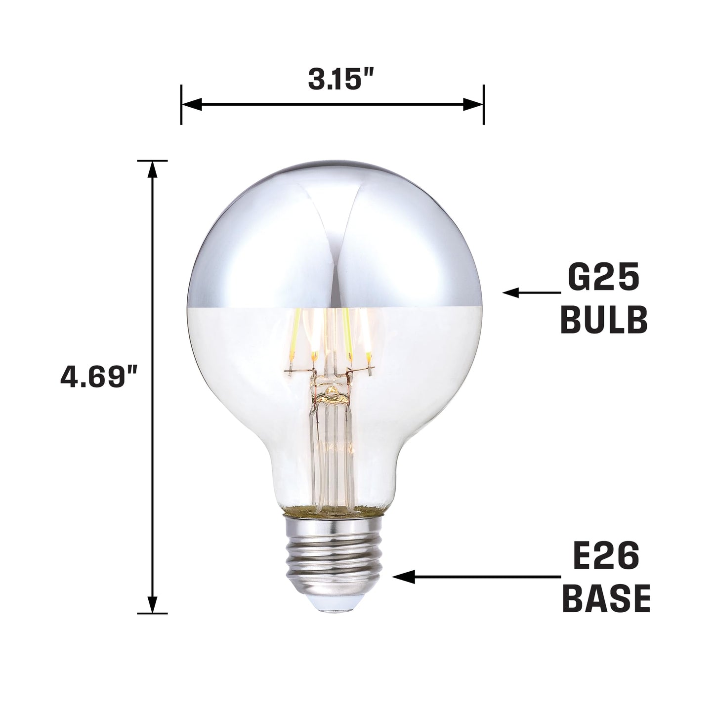 Westinghouse 5169100 4.5 Watt (40 Watt Equivalent) G25 Dimmable Half Chrome Filament LED Light Bulb, E26 Medium Base, Single