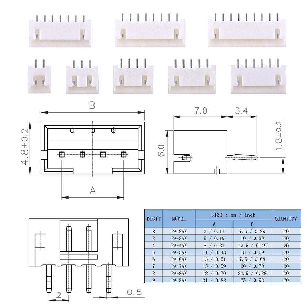 Glarks 1180 Pieces 2.54mm 2/3/4/5/6/7/8/9 Pin Housing Adapter Cable Connector Socket Male and Female with 2.54mm Female Pin Header Connector Perfectly