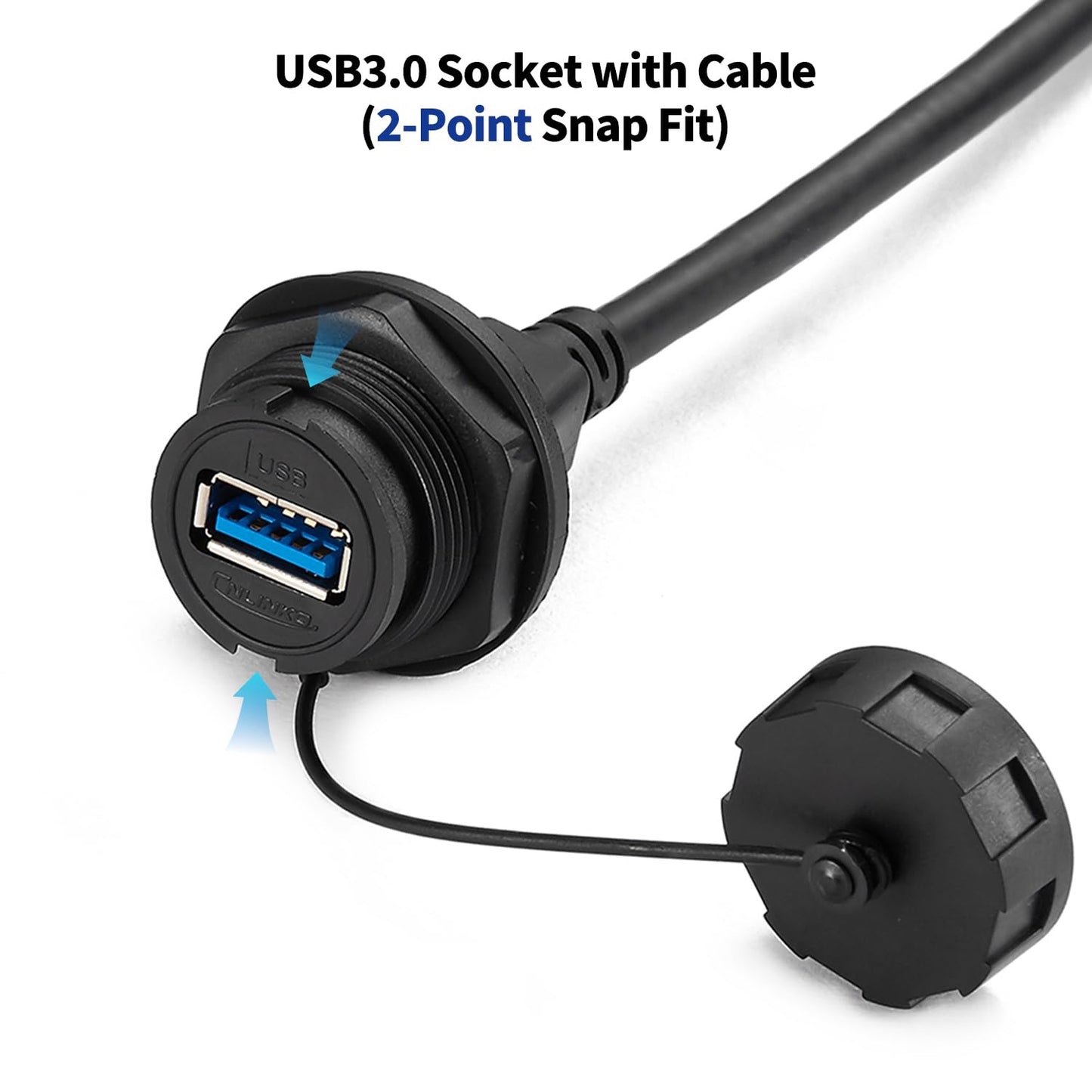 CNLINKO USB 3.0 Connector, Type A Female, Panel Mount Receptacles Socket with 40 inches Cable, Outdoor Waterproof IP67, Data + Power, Industrial