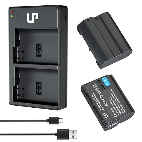 LP EN-EL15 EN EL15a Battery Charger Pack, 2-Pack Battery 2200mAh & Dual Slot Charger, Compatible with Nikon D7500, D7200, D7100, D7000, D850, D750