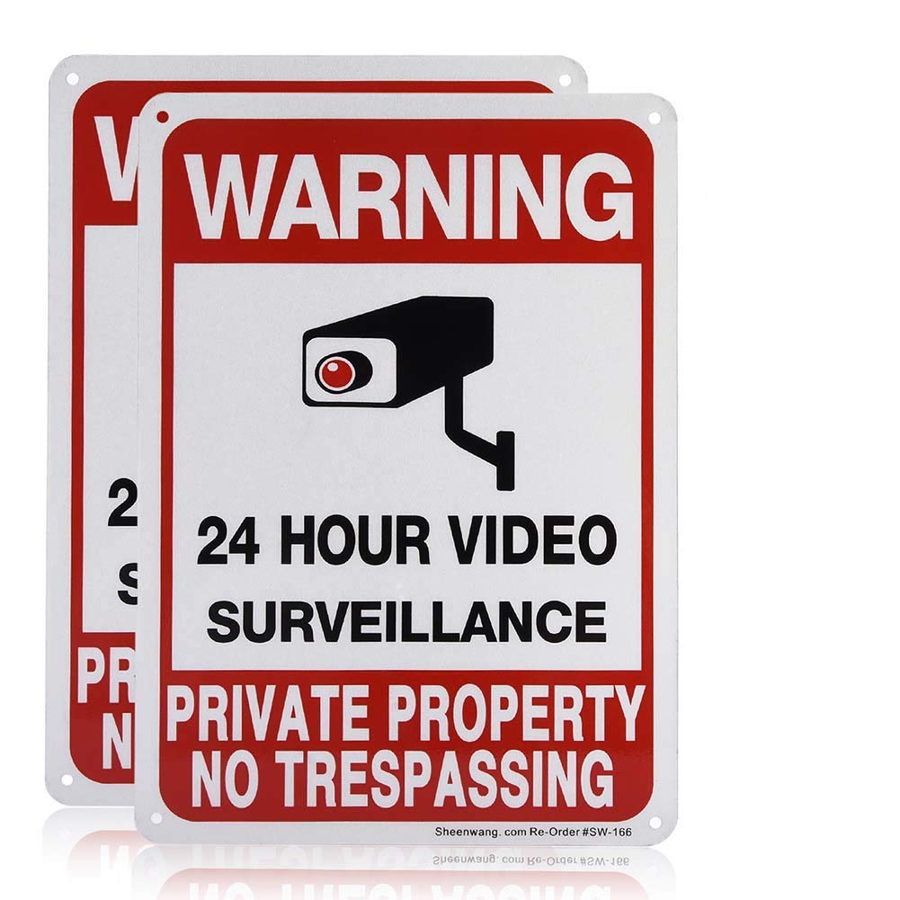 Sheenwang 2-Pack Private Property No Trespassing Sign, video surveillance signs outdoor, UV Printed .040 Mil Rust Free Aluminum 10 x 7 in, Security