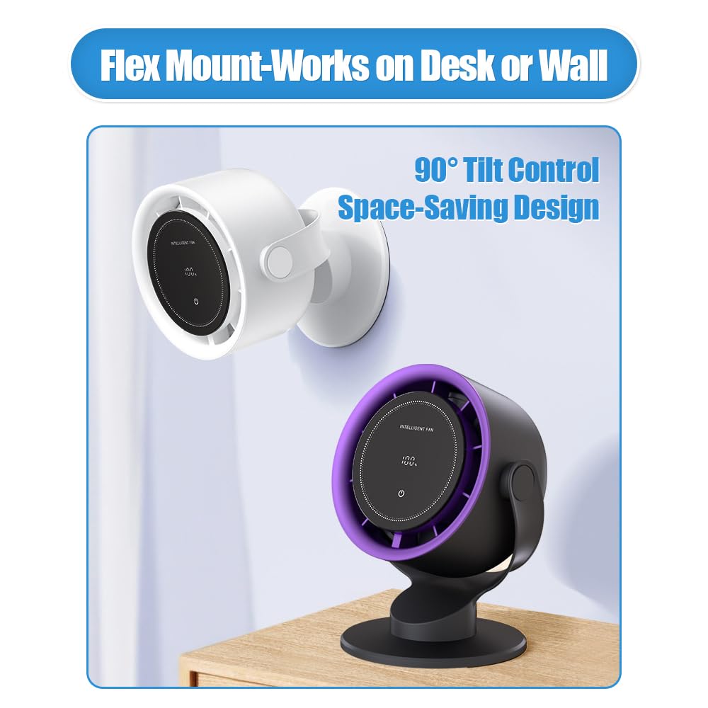 YUEWO Wall-Mounted Desk Fan with LED Screen-6000mAh USB-C Rechargeable,Turbo Fan with 100 Adjustable Speeds,High-Velocity Airflow,Quiet Desktop