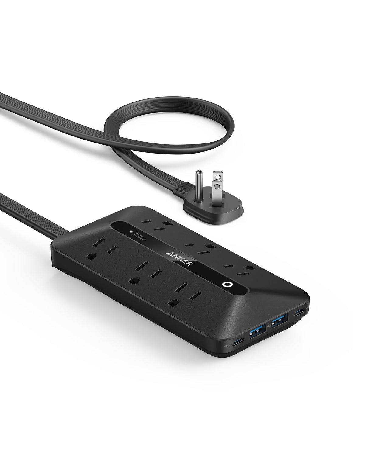 Anker Power Strip with 300J Surge Protector, Flat Plug Extension Cord with Multiple Outlets, 6 AC, 2 USB A & 2 USB C Ports for 20W, 5ft Outlet