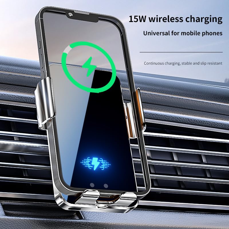 Wireless Car Charger Mount, 15W Fast Charging Auto Clamping Car Charger Phone Mount Phone Holder fit for iPhone 16 15 14 13 12 Pro Max 11 XR XS