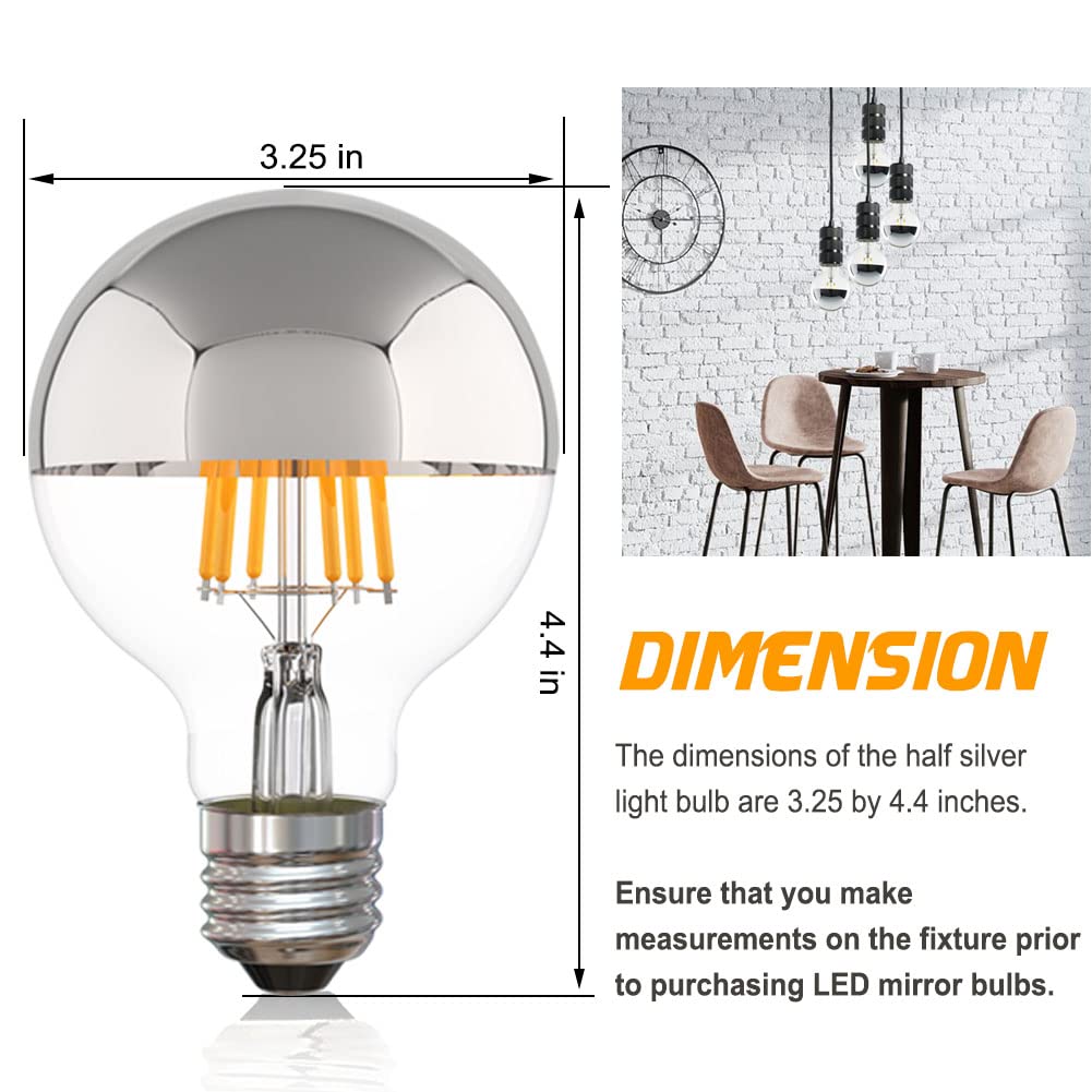 Half Chrome Light Bulb Dimmable Silver Tipped LED Bulb 6W 2700K Warm White