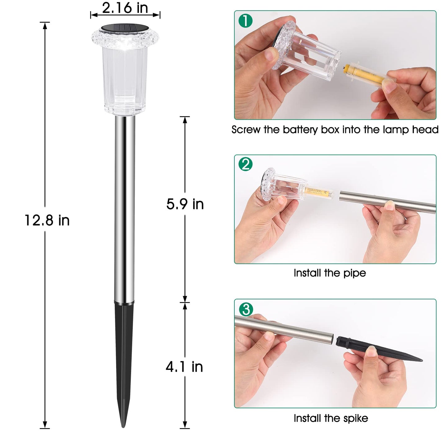 Eyrosa Solar Outdoor Lights, 10 Pack Waterproof Stainless Steel Solar Stake Lights for Pathway Garden Yard Path Walkway Driveway Lawn Patio Outside