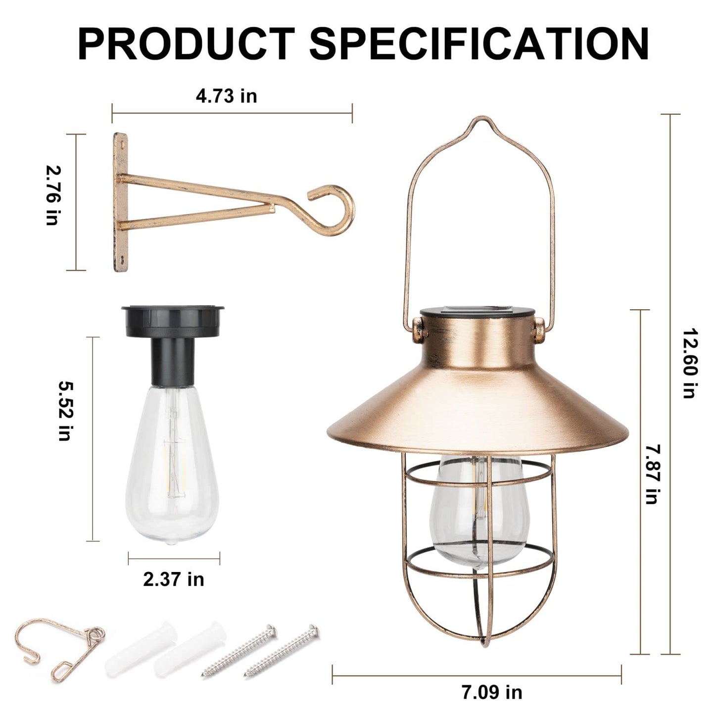 pearlstar Solar Lanterns Outdoor Metal Solar Powered Hanging Lights Waterproof for Barn Wall Yard Garden Patio Garage Balcony Porch Fence Decor, Warm