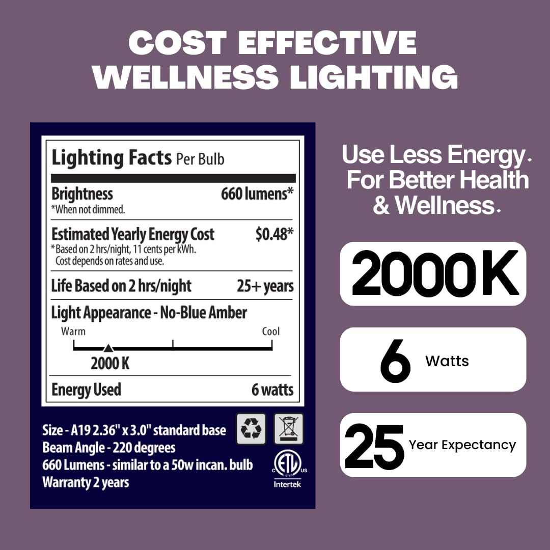Norb Everyday Sleep Light Bulb - No Blue, Amber LED, 2000K Nighttime Lighting for Bedroom, Dimmable A19 Bulb Promotes Natural Melatonin & Circadian