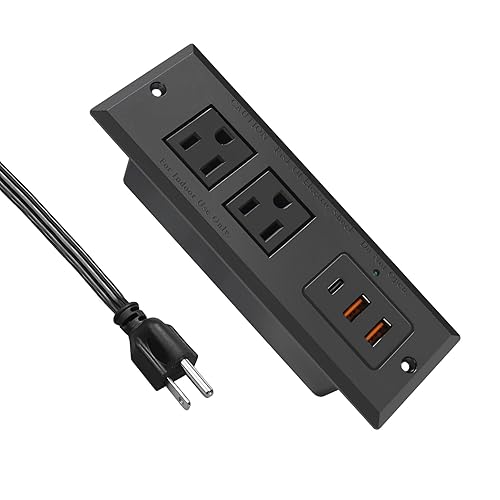 20W Recessed Power Strip USB C Fast Charge Desk Power Outlet Type C Flush Mounted Extension Power Plug for Conference Countertop Desktop Drawer Sofa