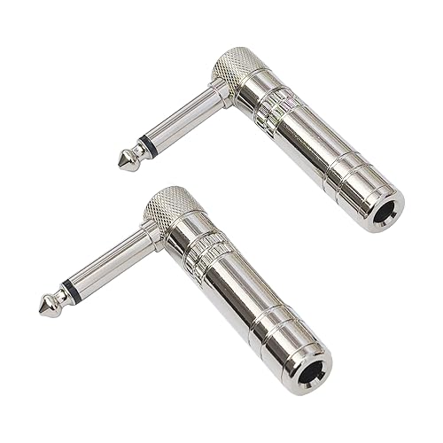 WJSTN Right Angle 1/4 TS Adapter, 6.35mm Male to Female Mono Audio Jack, 2 Pack (TS Male to TS Female)