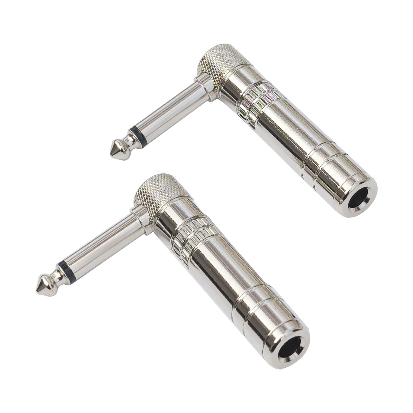 WJSTN Right Angle 1/4 TS Adapter, 6.35mm Male to Female Mono Audio Jack, 2 Pack (TS Male to TS Female)