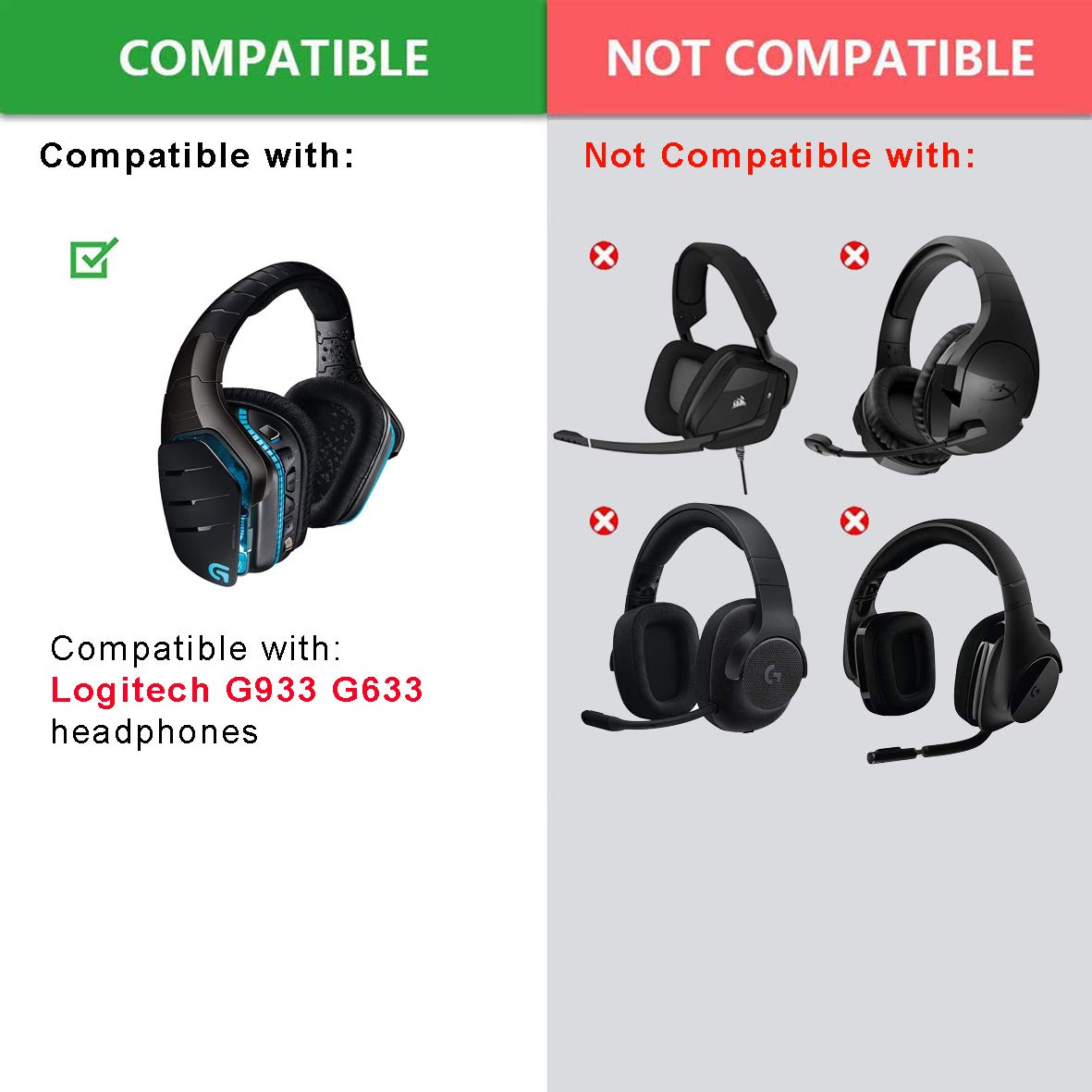 G933 G935 Ear Pads - defean Replacement Ear Cushion Earpads and Headband Compatible with Logitech G933 G935 G633 / g 933 g 935 g 633 Artemis