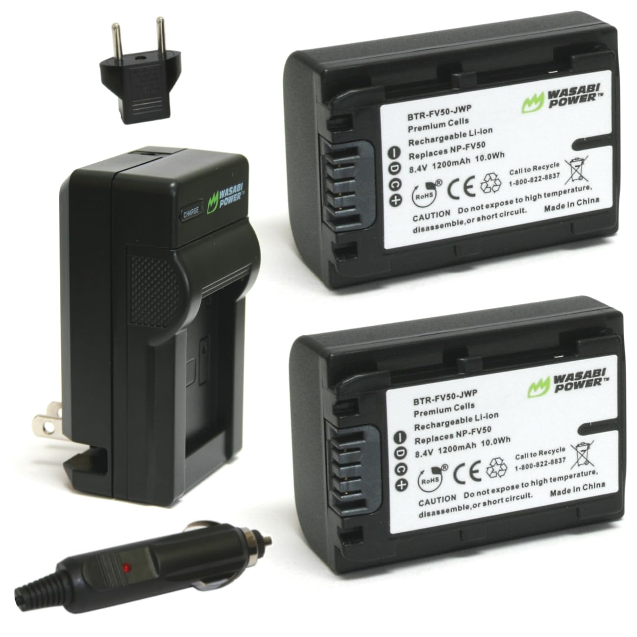 Wasabi Power Battery (2-Pack) and Charger for Sony NP-FV30, NP-FV40, NP-FV50 and Sony DCR-SR15, SR21, SR68, SR88, SX15, SX21, SX44, SX45, SX63, SX65