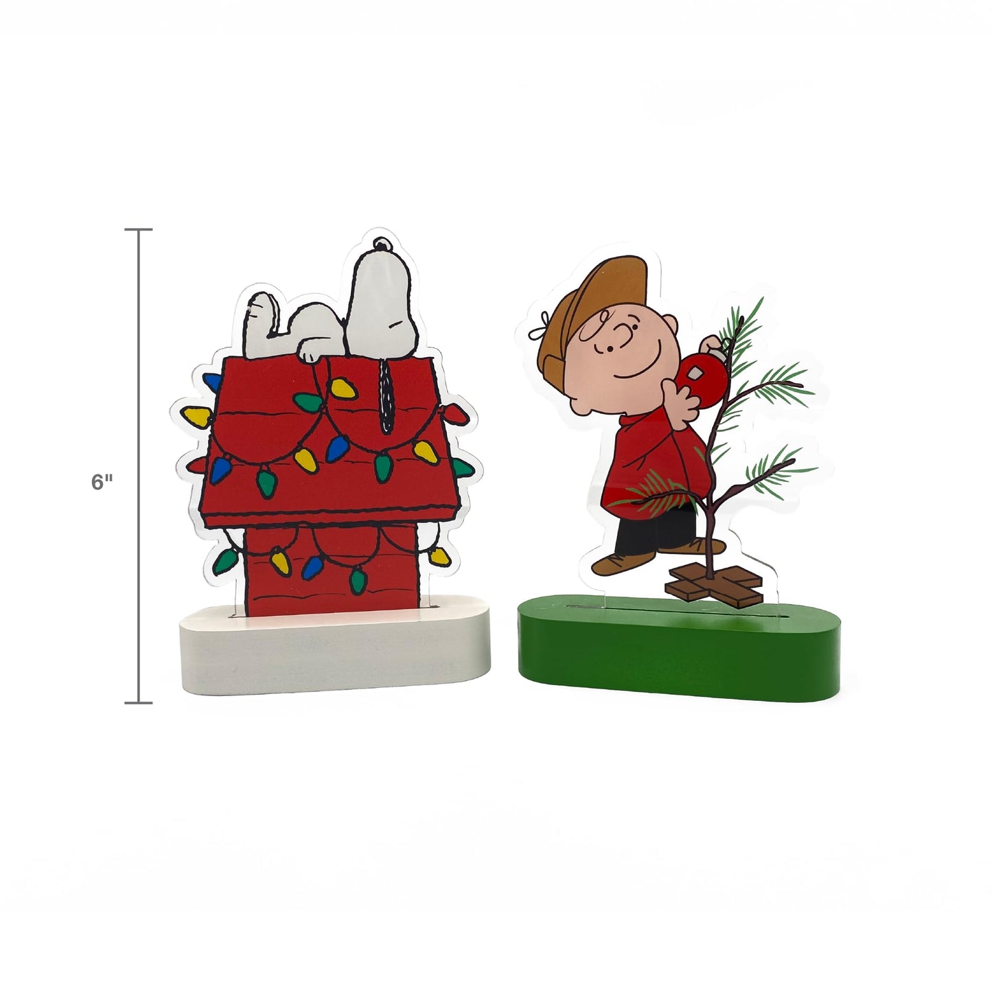 Mark Feldstein, Peanuts Holiday LED Illuminated Acrylic Tabletop Lights, Snoopy's Decorated Doghouse and Charlie Brown's Christmas Tree, 6 Inch (Set